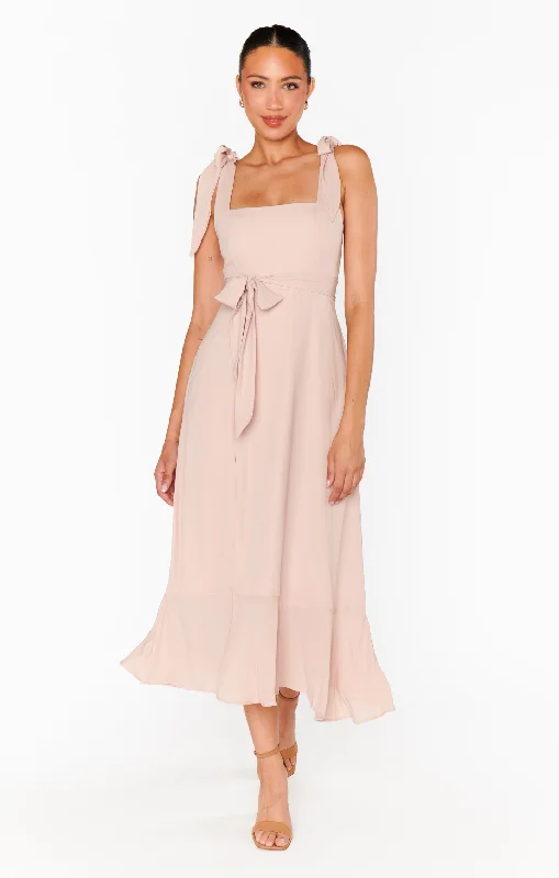 Claire Midi Dress ~ Dusty Blush Crisp Fashionable High-Low Midi Dress