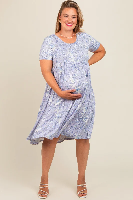 Lavender Floral Tiered Plus Maternity Midi Dress Cozy Tie-Dye Midi Dress