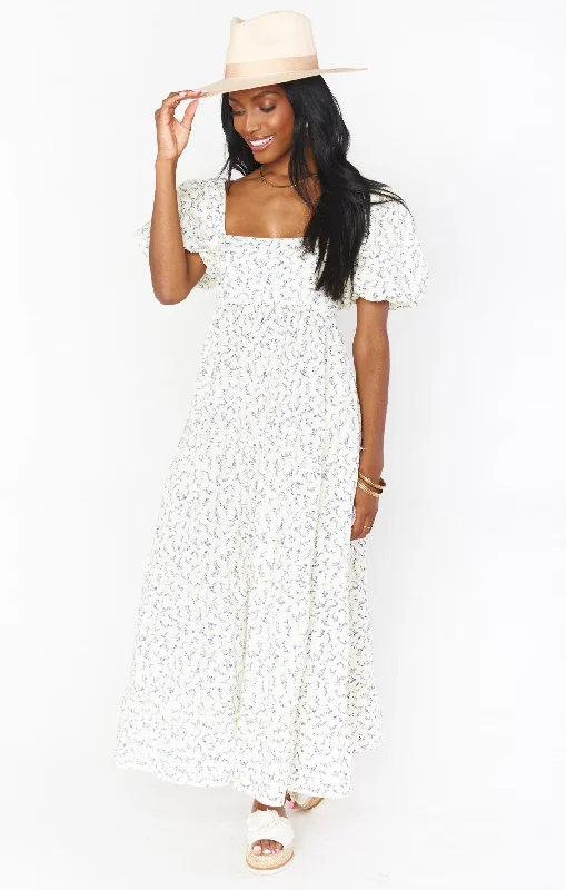 Linds Midi Dress ~ Cornflower Blues Comfortable Floral Print Midi Dress