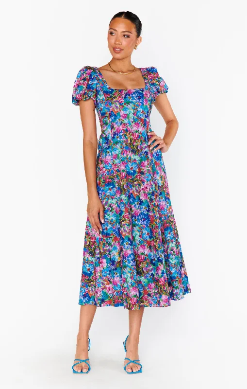 Mia Midi Dress ~ Painterly Meadows Comfortable Ribbed Midi Dress