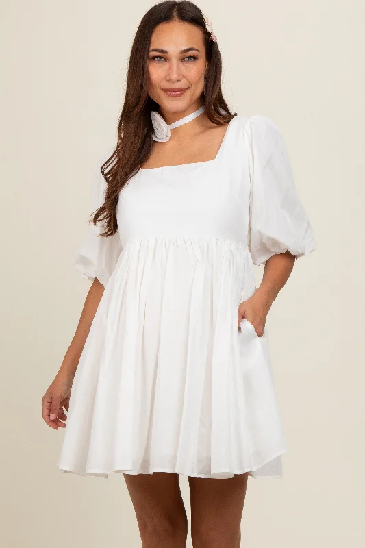 White Babydoll Maternity Mini Dress Comfortable Casual Mini Dress