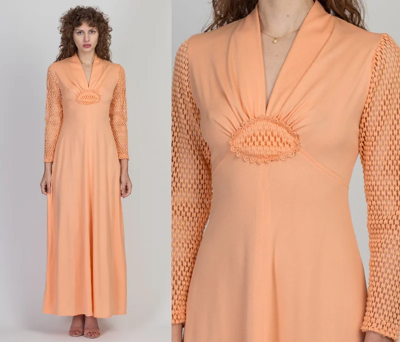 60s 70s Mod Orange Sherbet Maxi Dress - Small Comfortable Cotton Maxi Dress