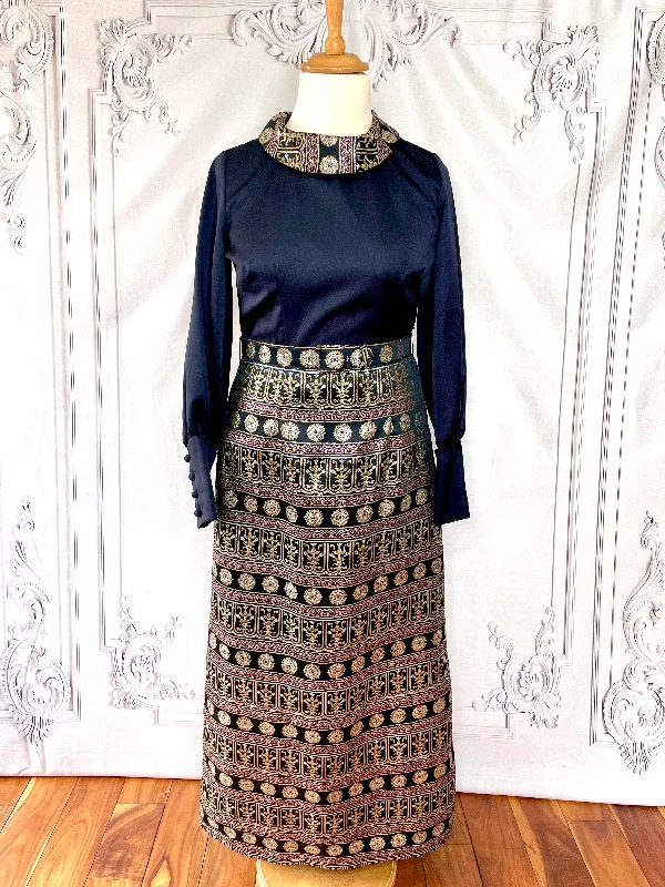 1960s Wyndale Metallic Brocade Maxi Dress Elegant Maxi Dress with Lace