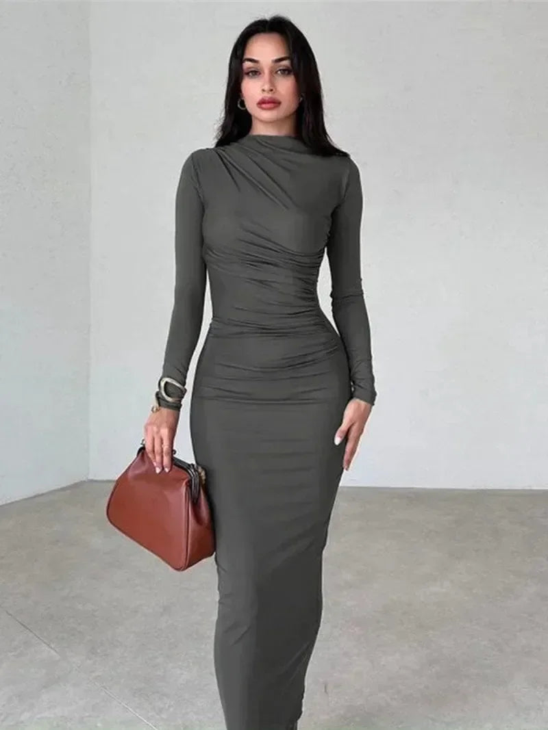 2024 Streetwear Spring Office Lady Solid Tunics Bodycon Party Maxi Dress Comfortable Maxi Dress with Slits