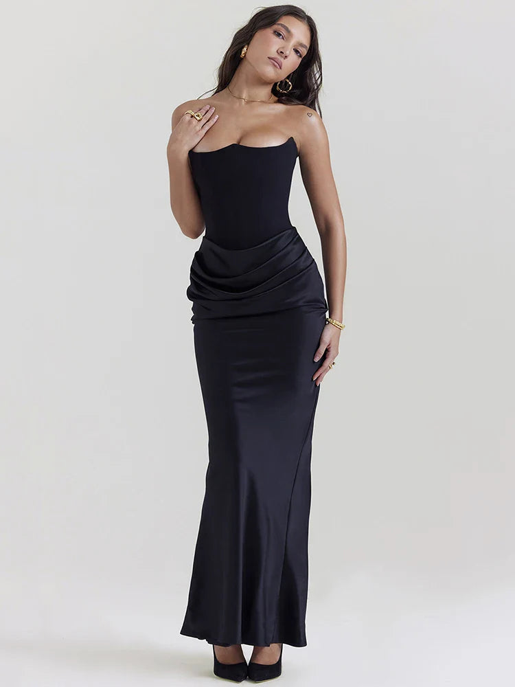 2024 Sexy Off-shoulder Backless Club Party Maxi Dress Elegant Pleated Maxi Dress