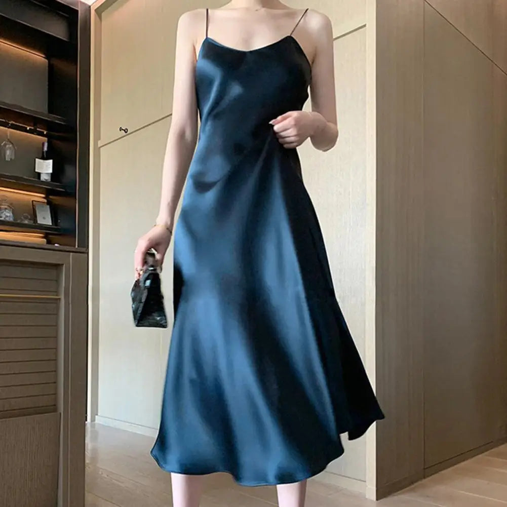 2024 Low Cut V Neck Solid Color Spaghetti Strap Maxi Dress Cozy Maxi Dress with Slit