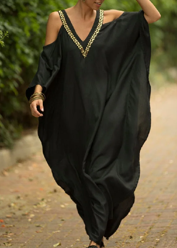 Bohemian Black Sexy  Backless kimono robe Summer Maxi Dresses Elegant Maxi Dress with Slit