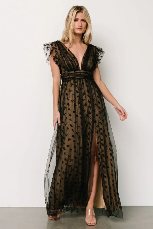 Caterina Tulle Maxi Dress | Black + Nude Elegant Silk Maxi Dress