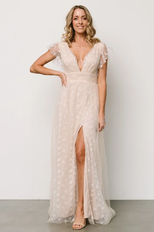 Caterina Tulle Maxi Dress | Natural + White Cozy Longline Maxi Dress