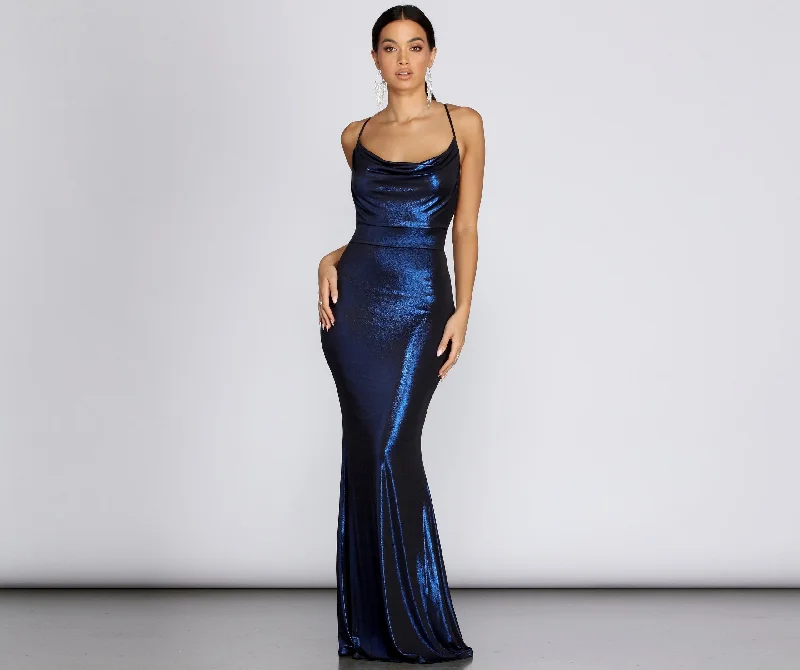 Jenna Metallic Stylish Goddess Maxi Dress Cozy Spaghetti Strap Maxi Dress