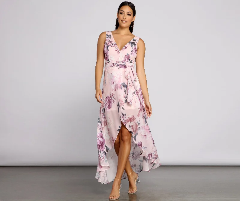 Wrapped In Romance Charming Floral Chiffon Maxi Dress Elegant Silk Maxi Dress