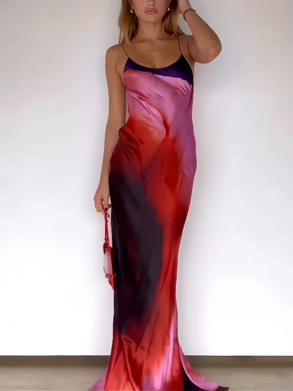 Abstract Floral Stylish Halter Maxi Dress Chic Sleeveless Maxi Dress