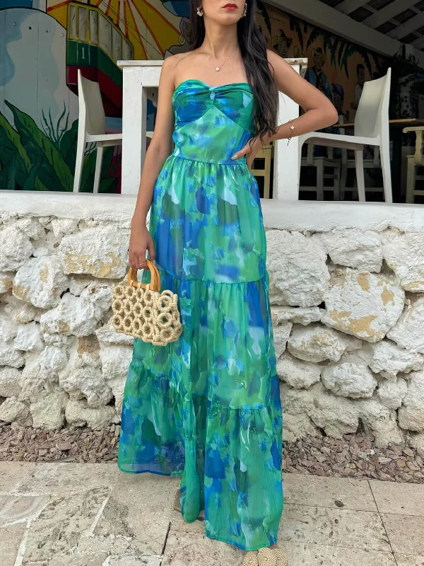 Vacation Casual Printed Charming Wrap-Around Maxi Dress Elegant Velvet Maxi Dress