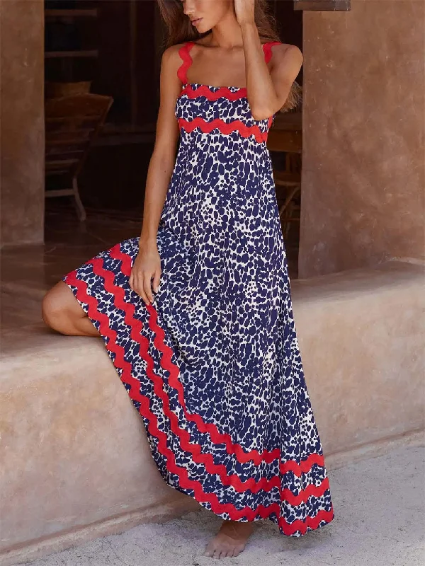 Suspender Print Stylish Maxi Dress Cozy Longline Maxi Dress