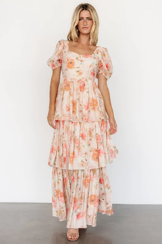 Cozette Tiered Maxi Dress | Blush Floral Stylish Long Sleeve Maxi Dress