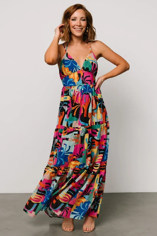 Crystal Maxi Dress | Black Multi Print Comfortable Long-Sleeve Maxi Dress