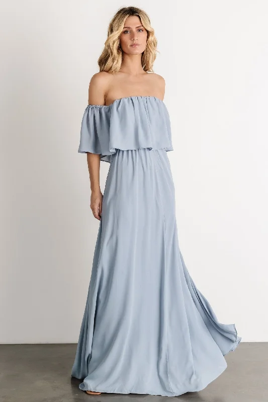 Diana Off Shoulder Maxi Dress | Light Blue Comfortable Pleated Maxi Dress