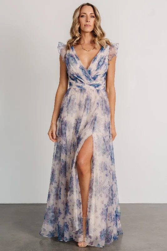 Dimitra Maxi Dress | Natural + Slate Floral Trendy A-Line Maxi Dress