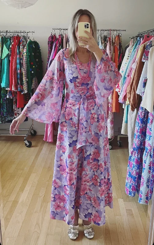 Floral Print Maxi Dress 70s Cozy Wrap Maxi Dress