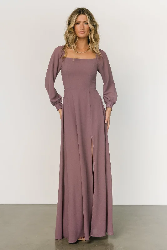 Giselle Maxi Dress | Vintage Plum Elegant Maxi Dress with Pockets