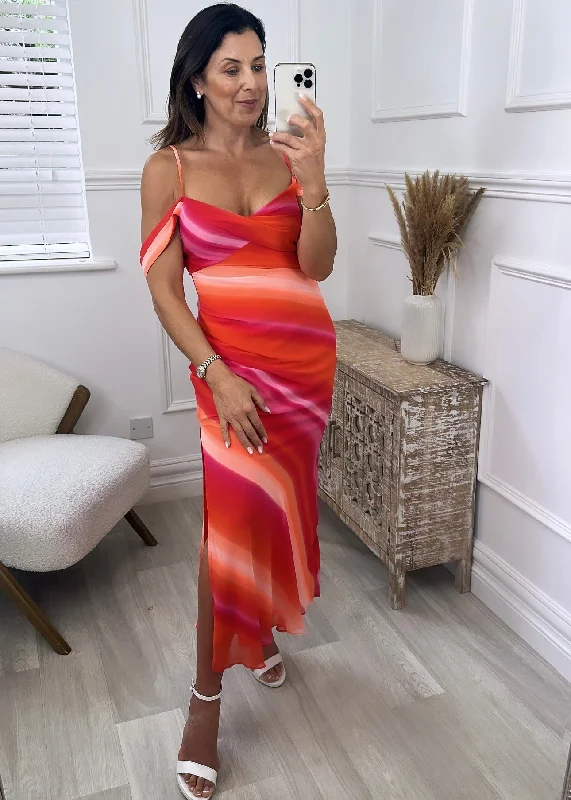 Julia Sunset Orange Maxi Dress Fashionable High-Low Maxi Dress