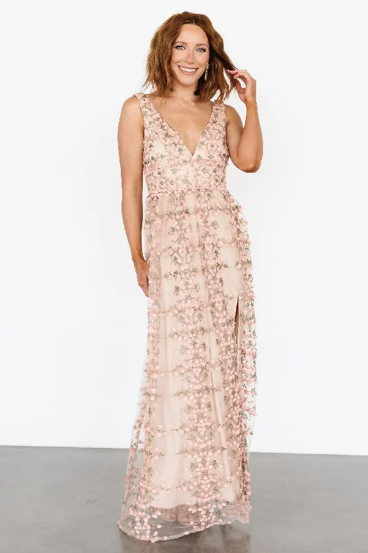 Kassia Applique Maxi Dress | Nude + Pink Comfortable T-Shirt Maxi Dress