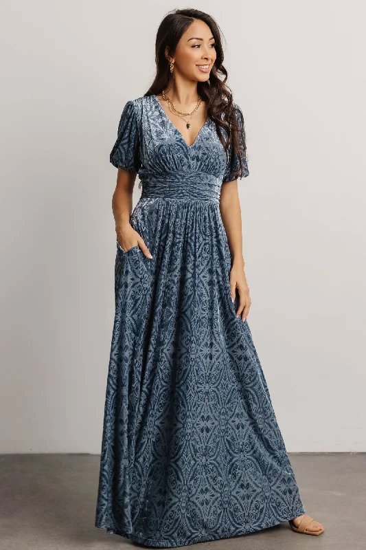 Leslie Velvet Maxi Dress | Blue Chic Off-Shoulder Maxi Dress