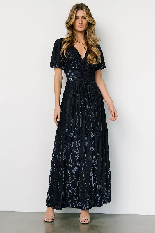 Leslie Velvet Maxi Dress | Deep Blue Cozy Spaghetti Strap Maxi Dress