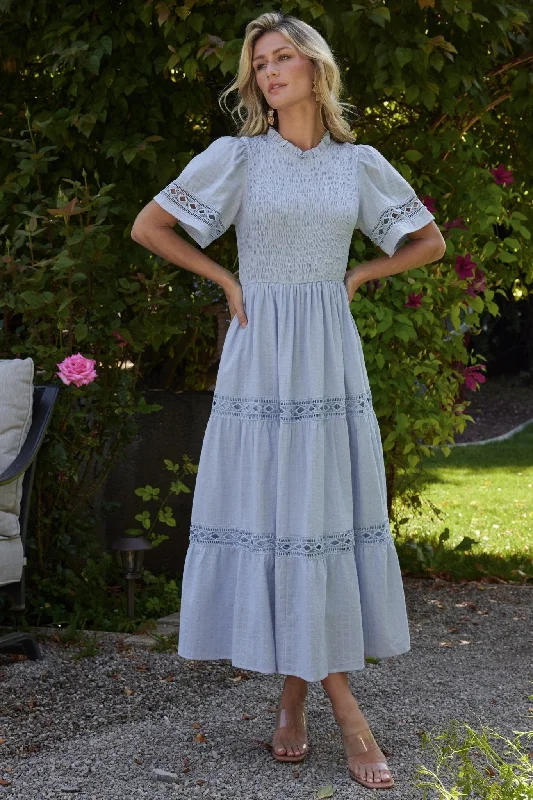 Loveland Geo Lace Maxi Dress | Light Blue Fashionable Layered Maxi Dress