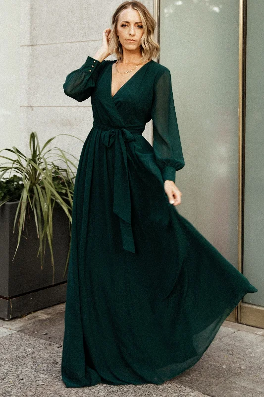 Lydia Maxi Dress | Hunter Green Comfortable Maxi Dress with Sleeves