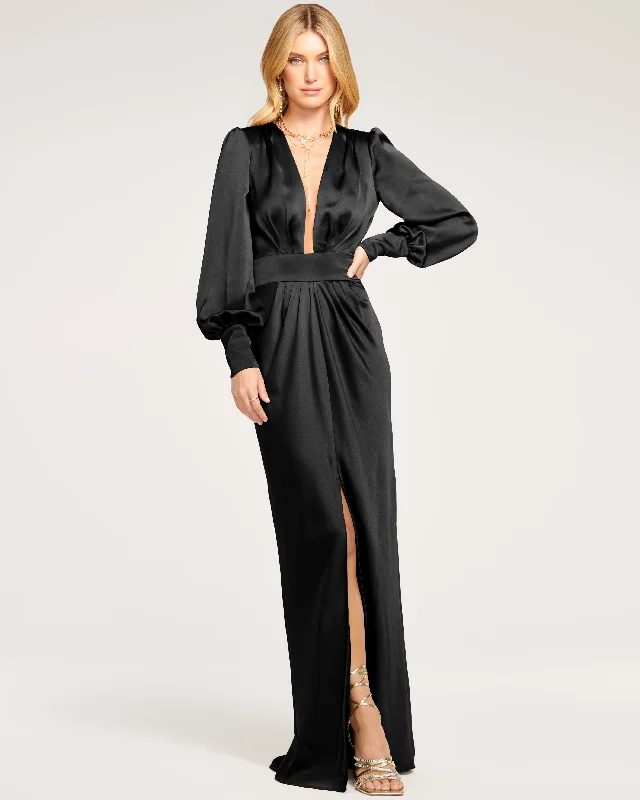 Madelane Plunging Maxi Dress Elegant Tiered Maxi Dress