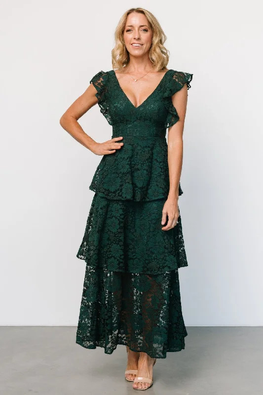 Margot Lace Tiered Maxi Dress | Deep Emerald Cozy Knitted Maxi Dress