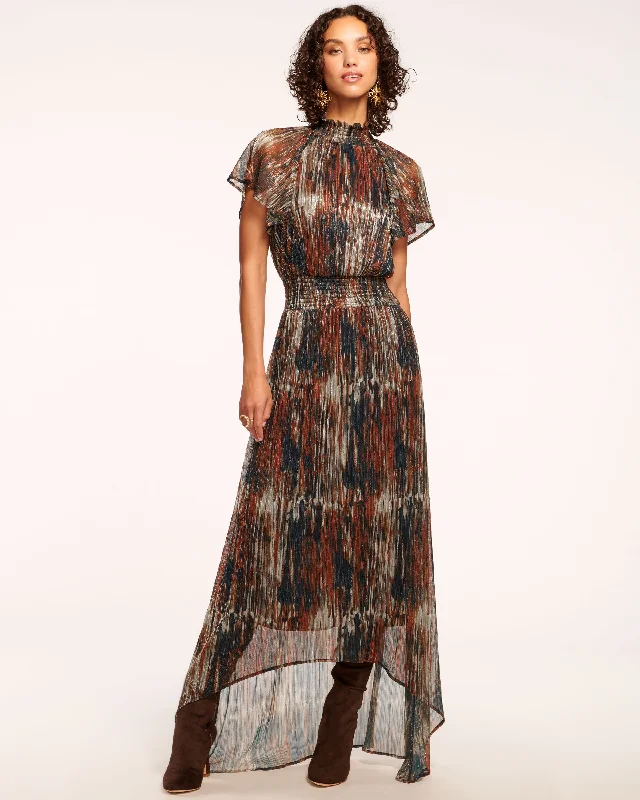 Mellie Smocked Flutter Sleeve Maxi Dress Trendy V-Neck Maxi Dress