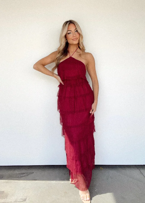 Merlot Melody Maxi Dress Fashionable Layered Maxi Dress