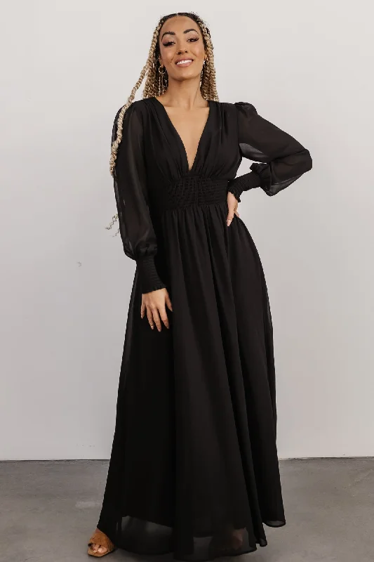 Olivia Maxi Dress | Black Elegant Lace-Up Maxi Dress