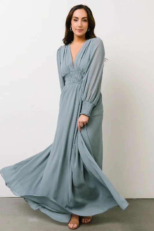 Olivia Maxi Dress | Dusty Blue Elegant Lace-Up Maxi Dress