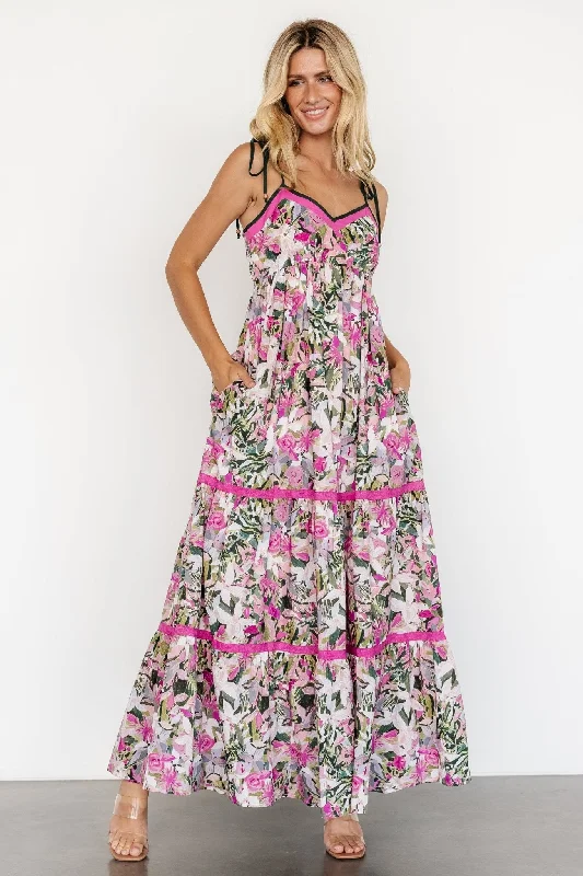 Pierrette Maxi Dress | Pink Multi Stylish Button-Up Maxi Dress