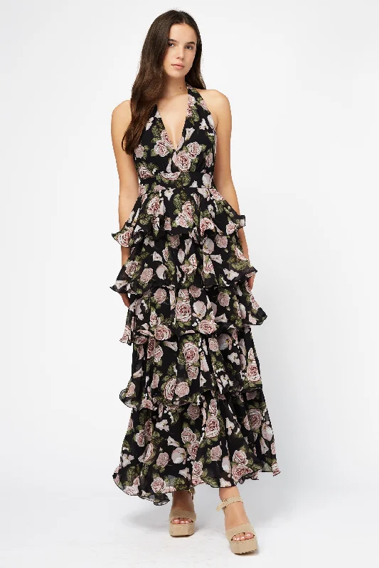 Rosie Ruffled Floral Maxi Dress Classic A-Line Maxi Dress