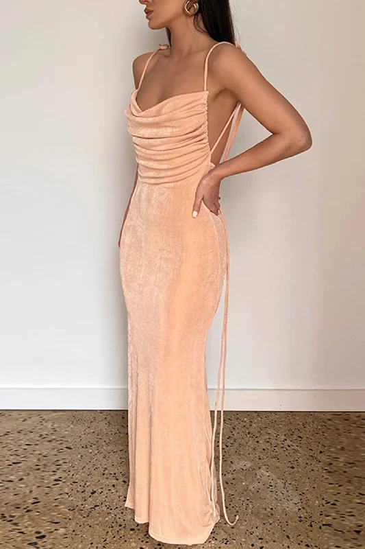 TastyHottie - Ruched Strappy Backless Maxi Dress Classic A-Line Maxi Dress