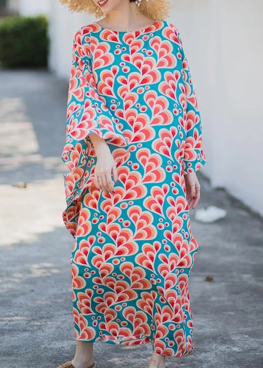 Style Print Kaftan Batwing Sleeve Maxi Dresses Trendy V-Neck Maxi Dress