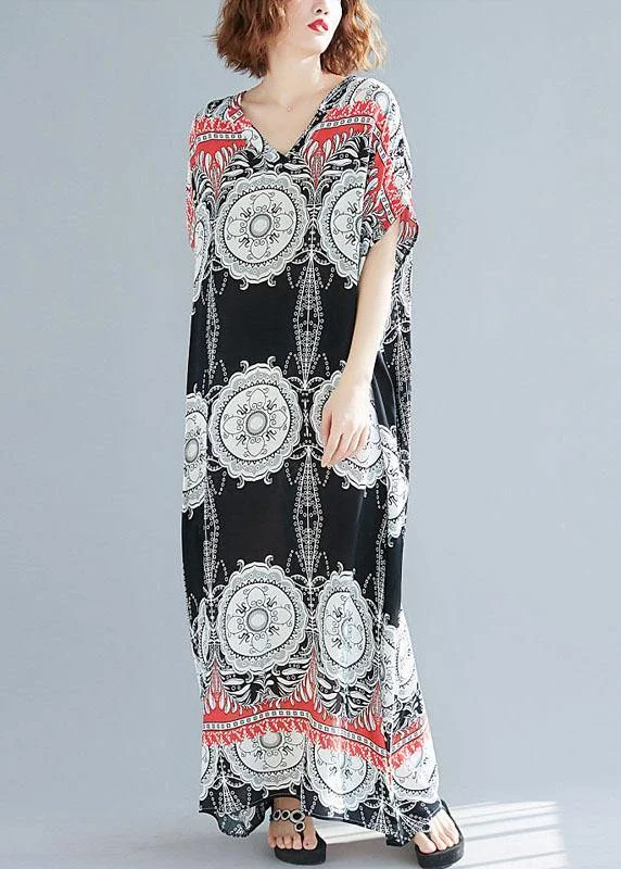 Style v neck pockets cotton summer outfit Neckline floral Maxi Dress Elegant Sleeveless Maxi Dress