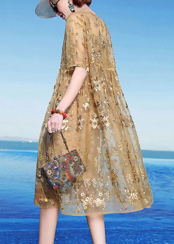 Unique Yellow Embroidered Patchwork Tulle Maxi Dress Summer Fashionable Layered Maxi Dress