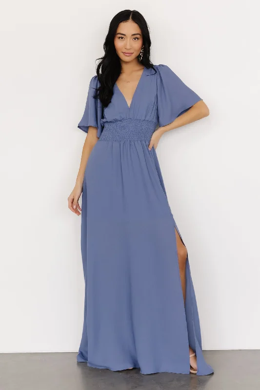 Verona Smocked Maxi Dress | Blue Chic Button-Up Maxi Dress