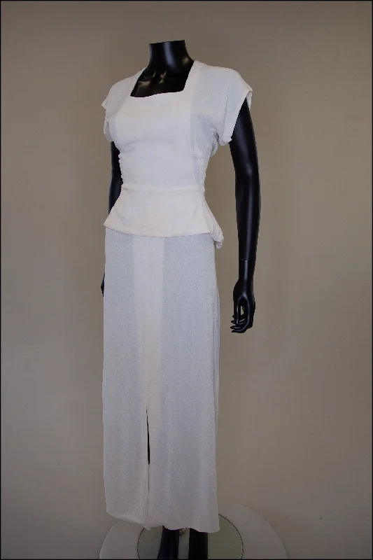 Vintage 1940s Cream Crepe Maxi Dress Fashionable Faux Wrap Maxi Dress