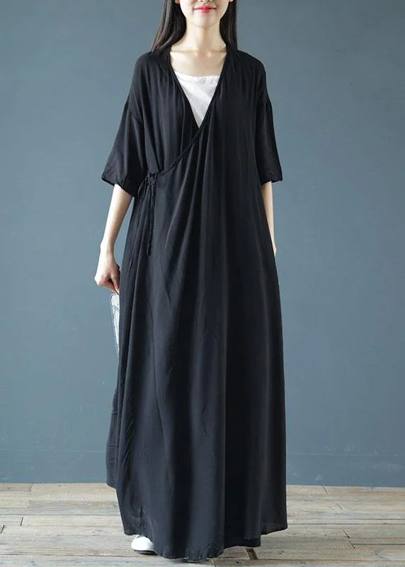 Women v neck asymmetric cotton summer Tunics pattern black Maxi Dresses Trendy Maxi Dress with Straps