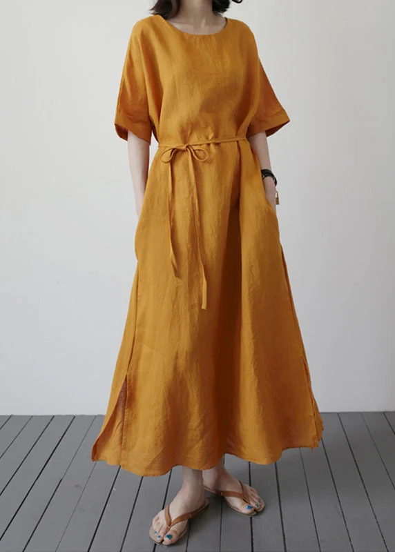 Yellow Side Open Solid Holiday Maxi Dress Short Sleeve Trendy Off-Shoulder Ruffle Maxi Dress