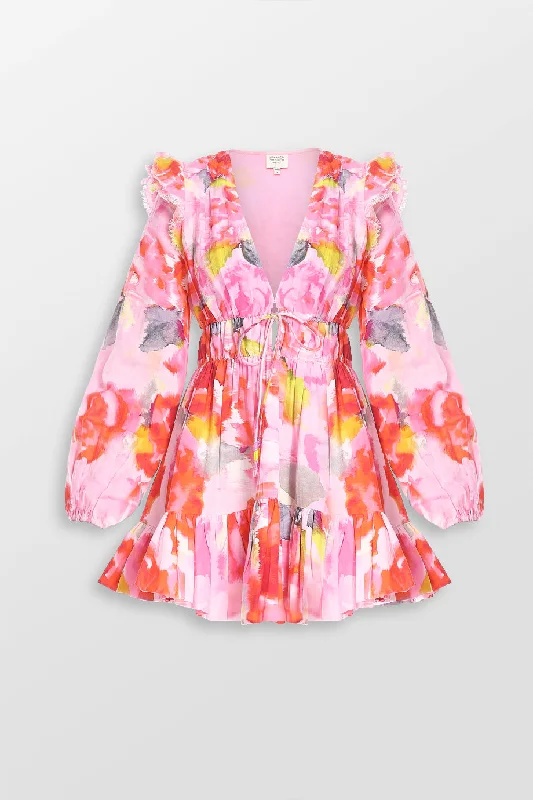 Floral Mini Dress Cozy Long Sleeve Mini Dress