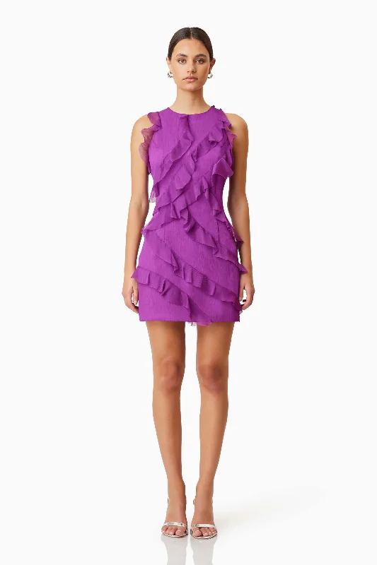 Mia Sheer Party Mini Dress In Purple Comfortable Off-Shoulder Mini Dress