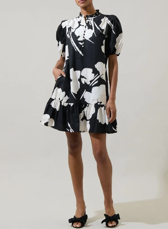 Shadow Floral Shift Mini Dress Stylish Button-Down Mini Dress