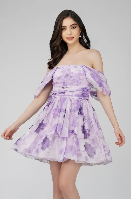 Sydney Chiffon Mini Dress in Lavender Stylish Sweetheart Mini Dress